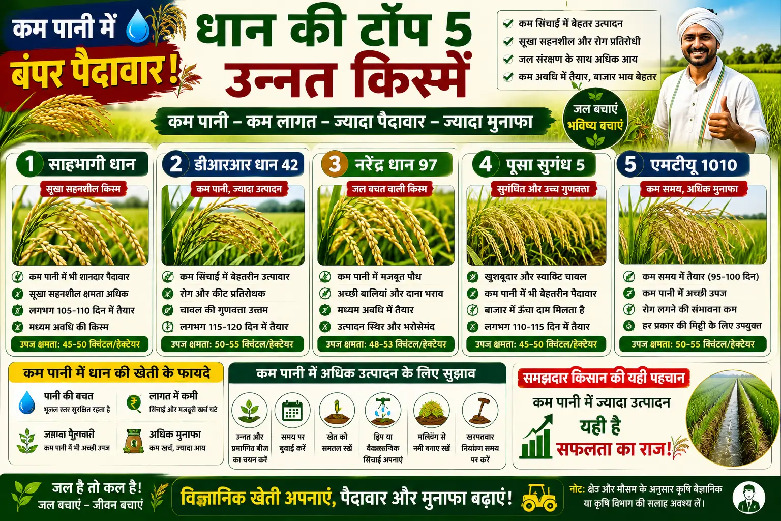 कम पानी में बंपर पैदावार देने वाली धान की टॉप 5 उन्नत किस्में 🌱 5 409917