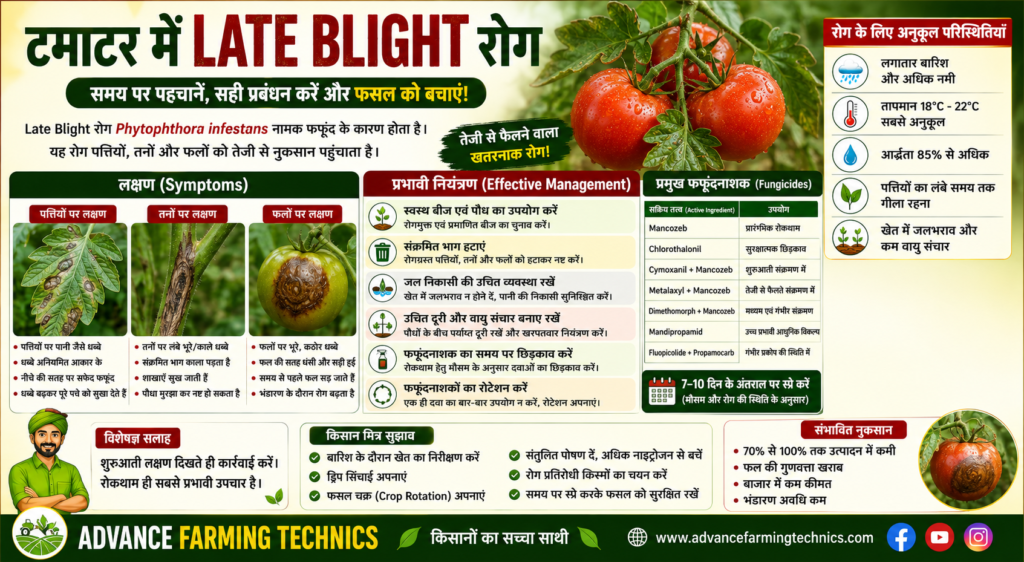 टमाटर में Late Blight रोग की पहचान, लक्षण और नियंत्रण