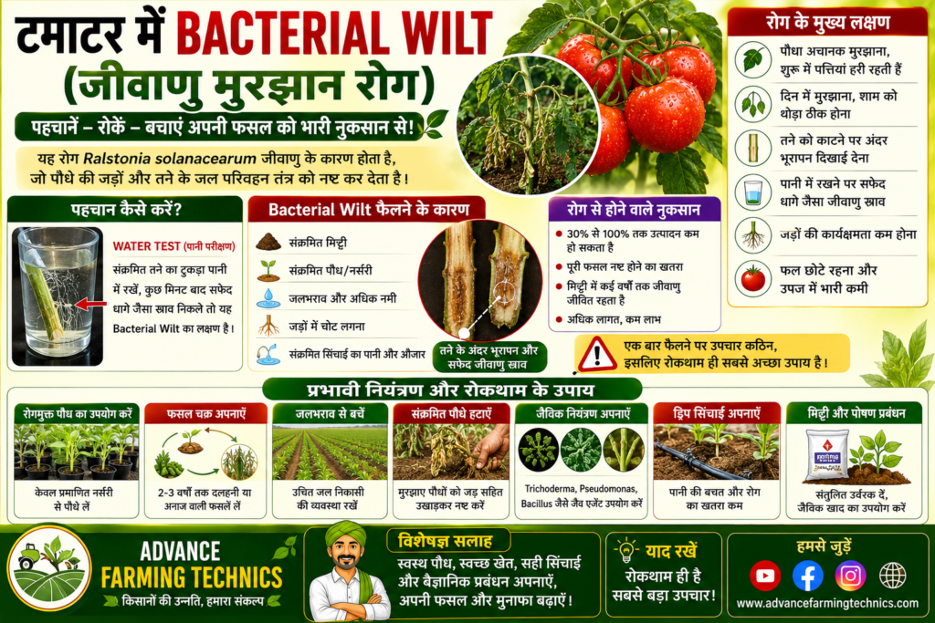 टमाटर में Bacterial Wilt रोग की पहचान, लक्षण और नियंत्रण