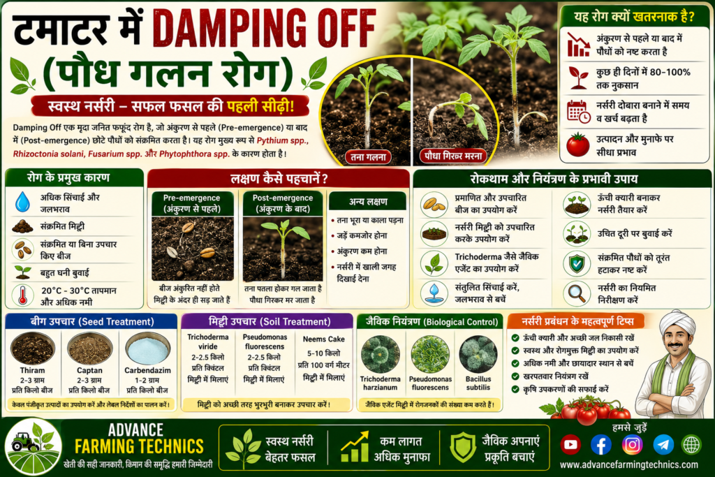 टमाटर में Damping Off रोग की पहचान, लक्षण और नियंत्रण