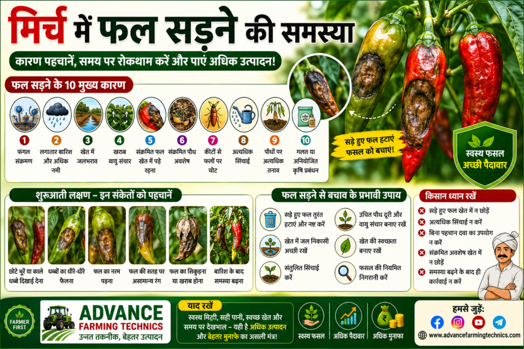 मिर्च में फल सड़ने की समस्या और बचाव के उपाय